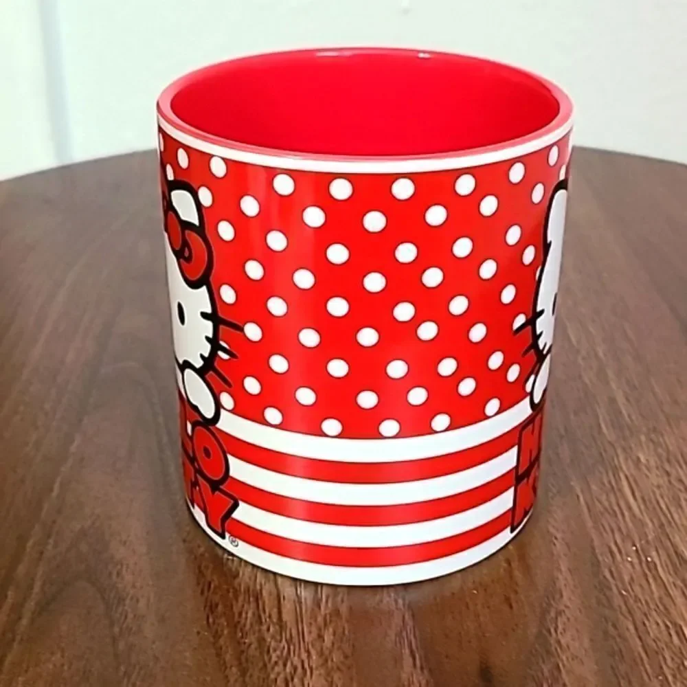 Hello Kitty Mug, Red & White Polka-dots & Stripes